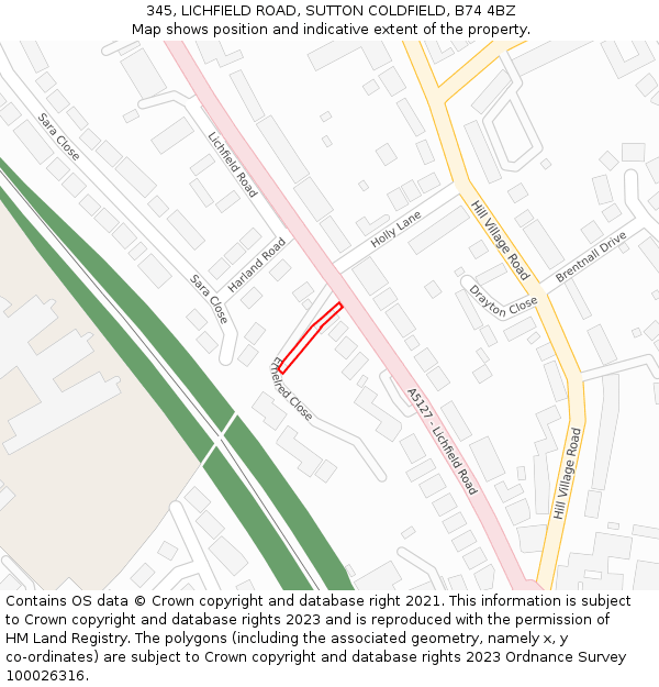 345, LICHFIELD ROAD, SUTTON COLDFIELD, B74 4BZ: Location map and indicative extent of plot