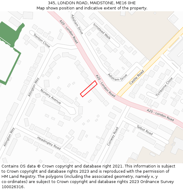 345, LONDON ROAD, MAIDSTONE, ME16 0HE: Location map and indicative extent of plot