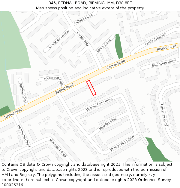 345, REDNAL ROAD, BIRMINGHAM, B38 8EE: Location map and indicative extent of plot