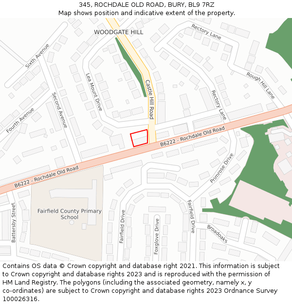 345, ROCHDALE OLD ROAD, BURY, BL9 7RZ: Location map and indicative extent of plot