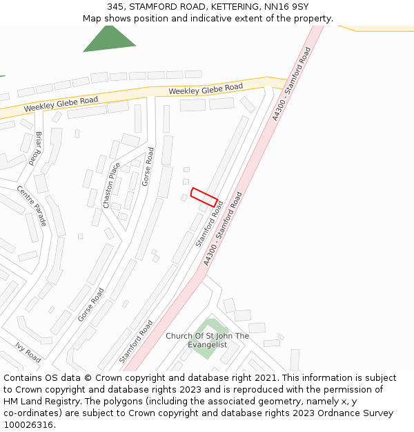 345, STAMFORD ROAD, KETTERING, NN16 9SY: Location map and indicative extent of plot