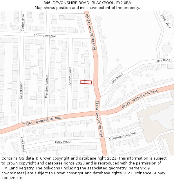 346, DEVONSHIRE ROAD, BLACKPOOL, FY2 0RA: Location map and indicative extent of plot