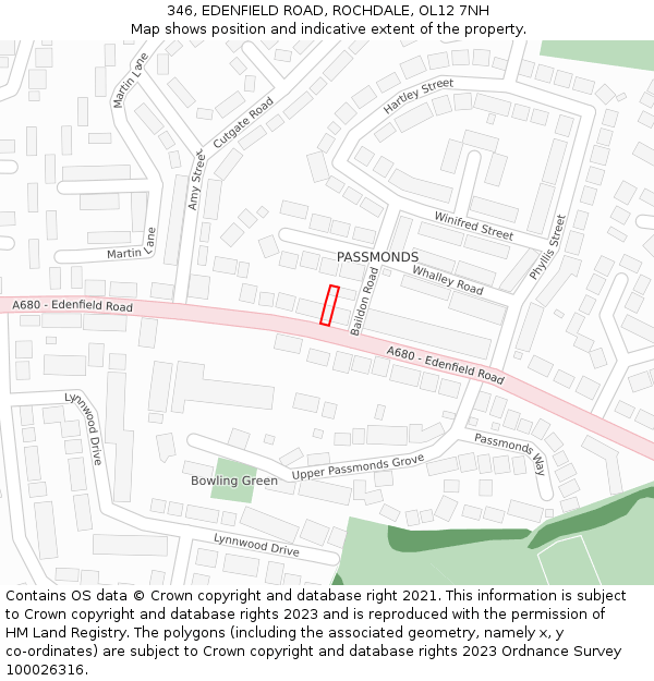 346, EDENFIELD ROAD, ROCHDALE, OL12 7NH: Location map and indicative extent of plot