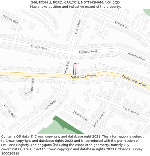 346, FOXHILL ROAD, CARLTON, NOTTINGHAM, NG4 1QD: Location map and indicative extent of plot