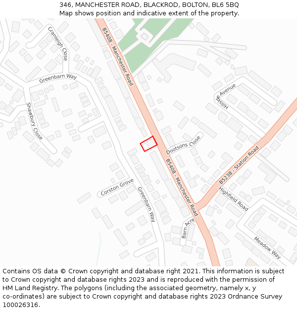 346, MANCHESTER ROAD, BLACKROD, BOLTON, BL6 5BQ: Location map and indicative extent of plot