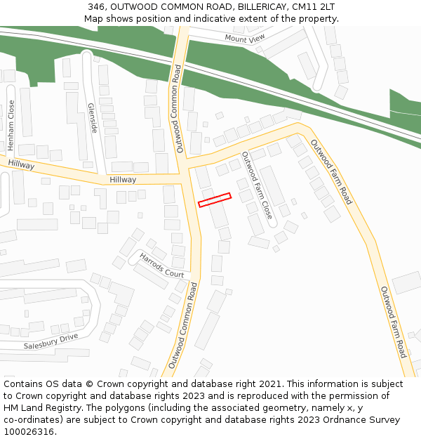 346, OUTWOOD COMMON ROAD, BILLERICAY, CM11 2LT: Location map and indicative extent of plot