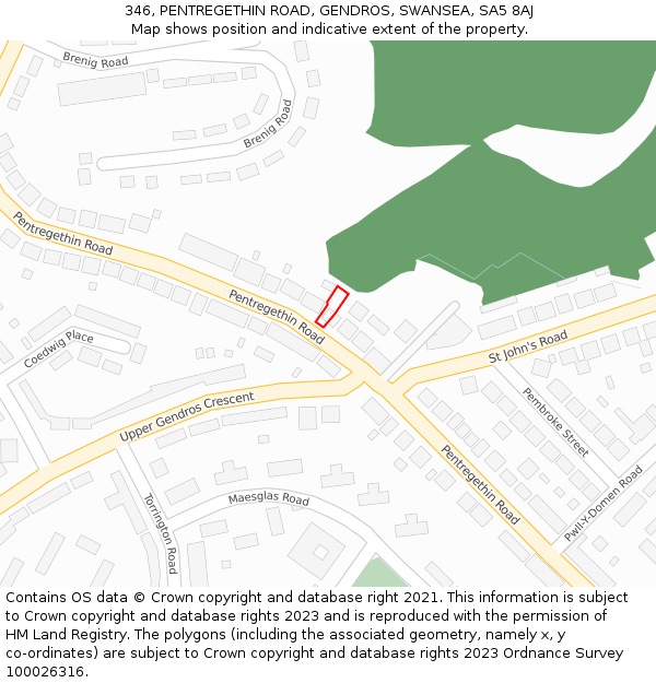 346, PENTREGETHIN ROAD, GENDROS, SWANSEA, SA5 8AJ: Location map and indicative extent of plot