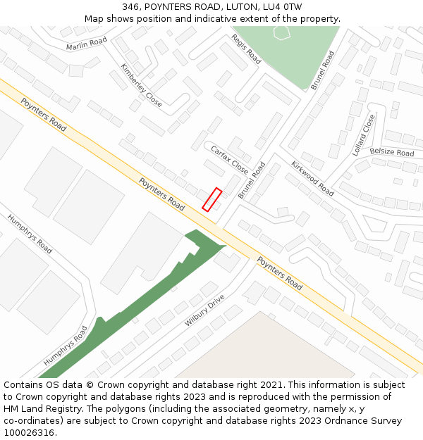 346, POYNTERS ROAD, LUTON, LU4 0TW: Location map and indicative extent of plot