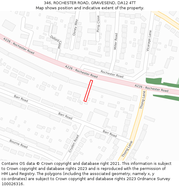 346, ROCHESTER ROAD, GRAVESEND, DA12 4TT: Location map and indicative extent of plot