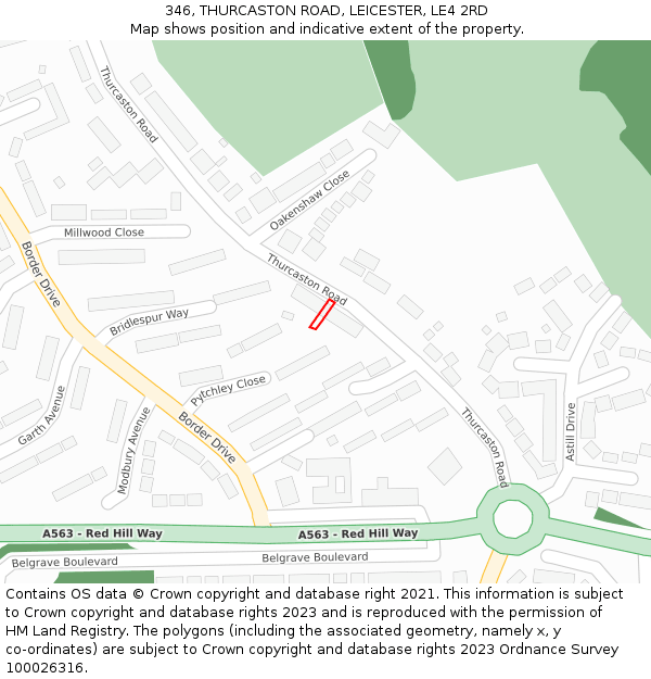 346, THURCASTON ROAD, LEICESTER, LE4 2RD: Location map and indicative extent of plot