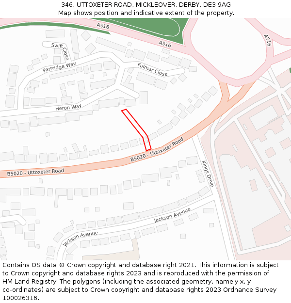 346, UTTOXETER ROAD, MICKLEOVER, DERBY, DE3 9AG: Location map and indicative extent of plot