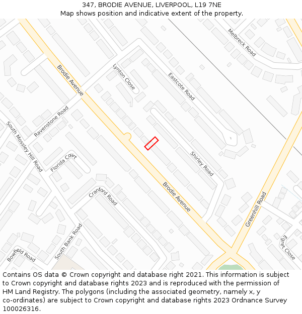 347, BRODIE AVENUE, LIVERPOOL, L19 7NE: Location map and indicative extent of plot