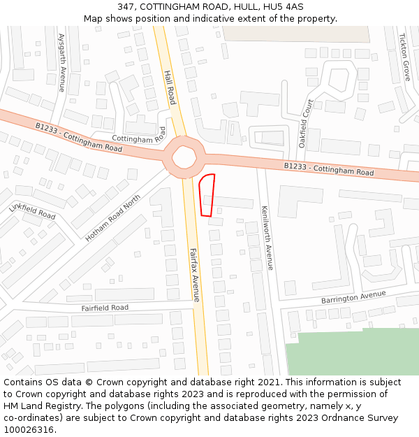 347, COTTINGHAM ROAD, HULL, HU5 4AS: Location map and indicative extent of plot