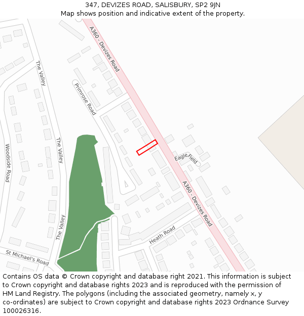 347, DEVIZES ROAD, SALISBURY, SP2 9JN: Location map and indicative extent of plot