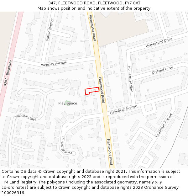 347, FLEETWOOD ROAD, FLEETWOOD, FY7 8AT: Location map and indicative extent of plot