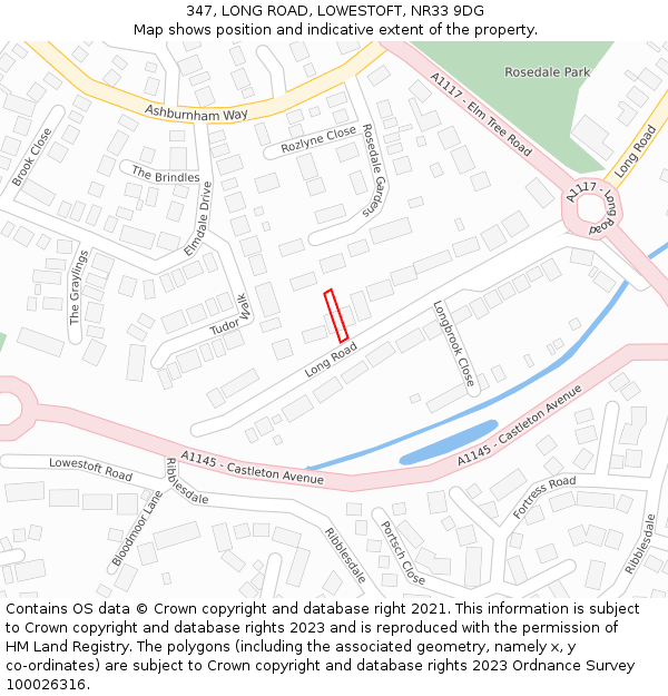 347, LONG ROAD, LOWESTOFT, NR33 9DG: Location map and indicative extent of plot