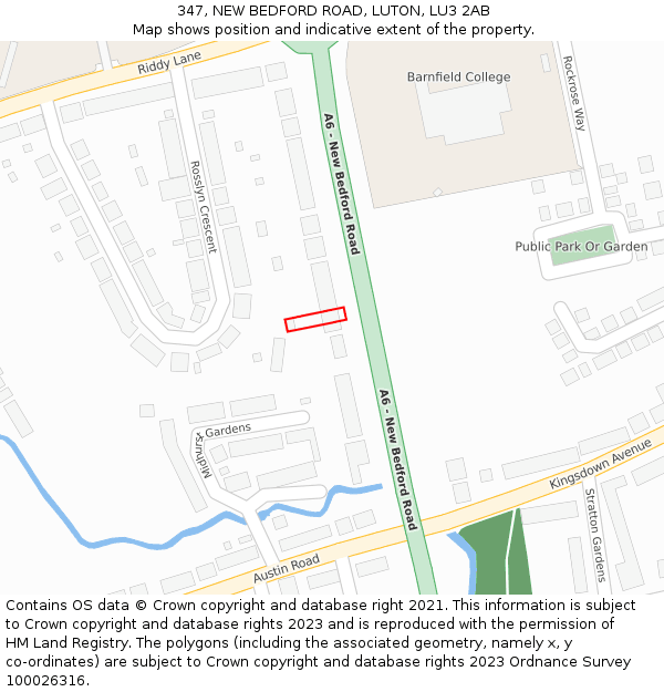 347, NEW BEDFORD ROAD, LUTON, LU3 2AB: Location map and indicative extent of plot