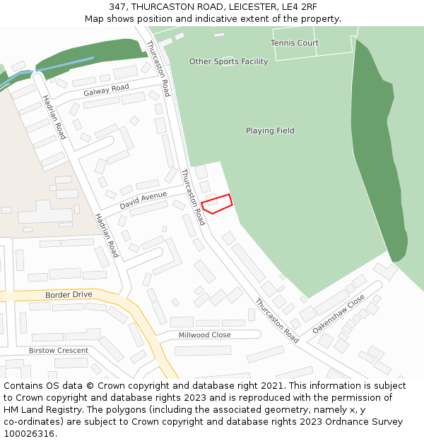 347, THURCASTON ROAD, LEICESTER, LE4 2RF: Location map and indicative extent of plot