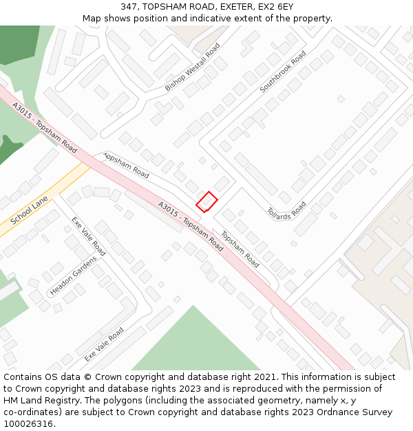 347, TOPSHAM ROAD, EXETER, EX2 6EY: Location map and indicative extent of plot