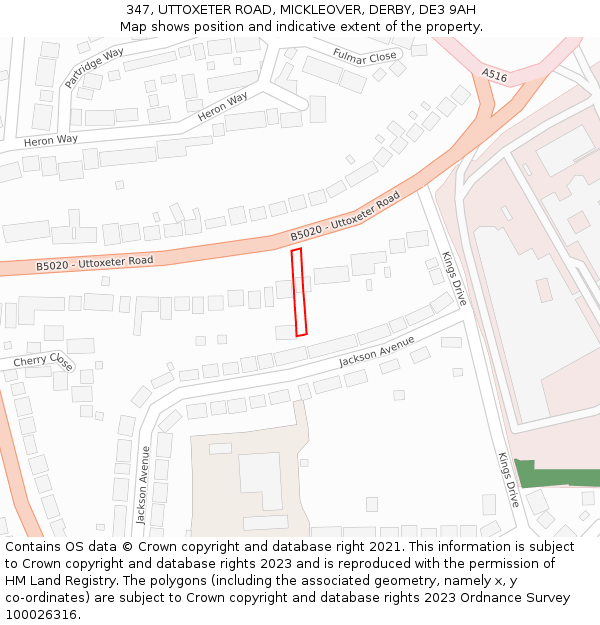 347, UTTOXETER ROAD, MICKLEOVER, DERBY, DE3 9AH: Location map and indicative extent of plot