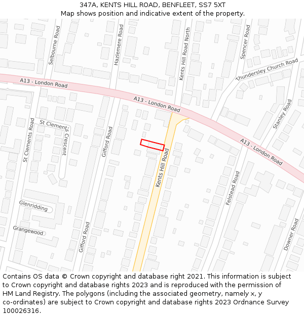 347A, KENTS HILL ROAD, BENFLEET, SS7 5XT: Location map and indicative extent of plot