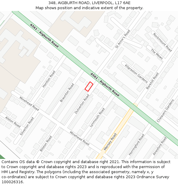 348, AIGBURTH ROAD, LIVERPOOL, L17 6AE: Location map and indicative extent of plot