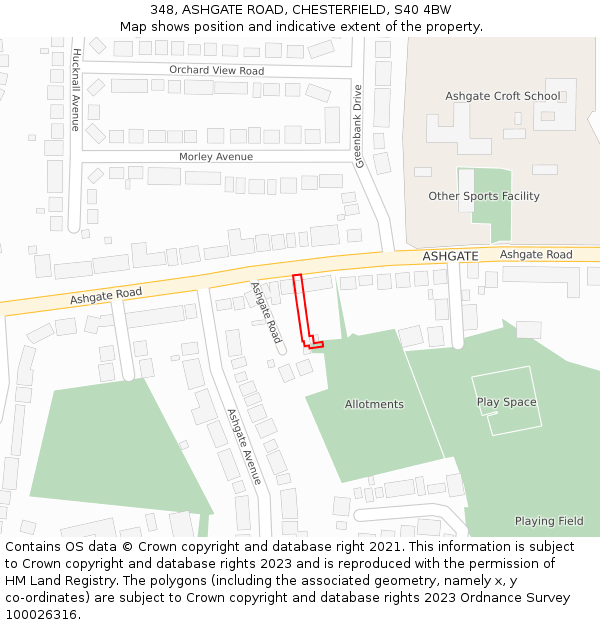 348, ASHGATE ROAD, CHESTERFIELD, S40 4BW: Location map and indicative extent of plot