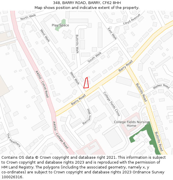 348, BARRY ROAD, BARRY, CF62 8HH: Location map and indicative extent of plot