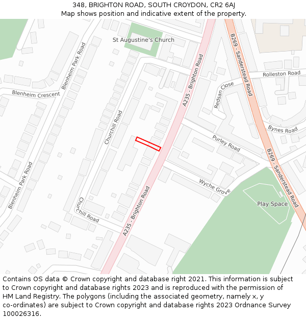 348, BRIGHTON ROAD, SOUTH CROYDON, CR2 6AJ: Location map and indicative extent of plot