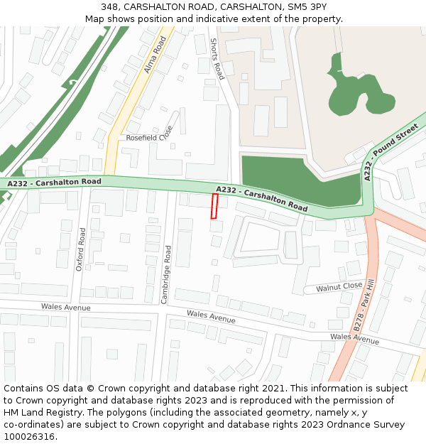 348, CARSHALTON ROAD, CARSHALTON, SM5 3PY: Location map and indicative extent of plot