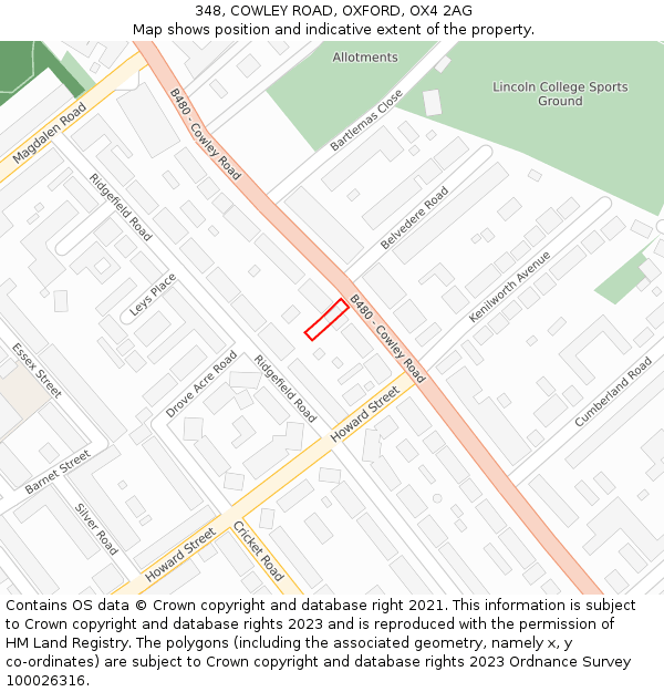 348, COWLEY ROAD, OXFORD, OX4 2AG: Location map and indicative extent of plot