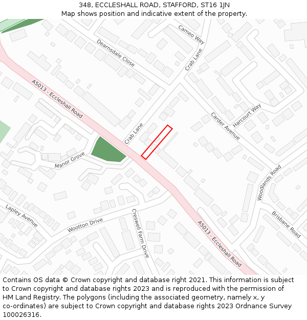 348, ECCLESHALL ROAD, STAFFORD, ST16 1JN: Location map and indicative extent of plot