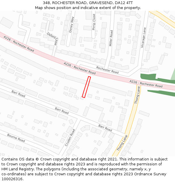 348, ROCHESTER ROAD, GRAVESEND, DA12 4TT: Location map and indicative extent of plot