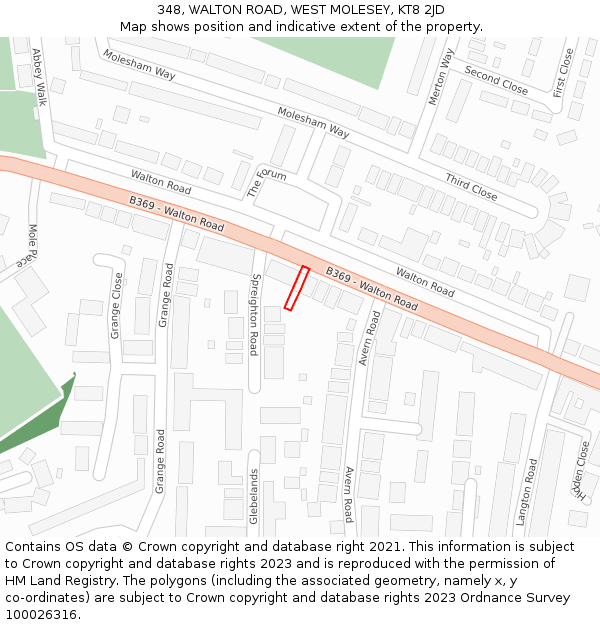 348, WALTON ROAD, WEST MOLESEY, KT8 2JD: Location map and indicative extent of plot