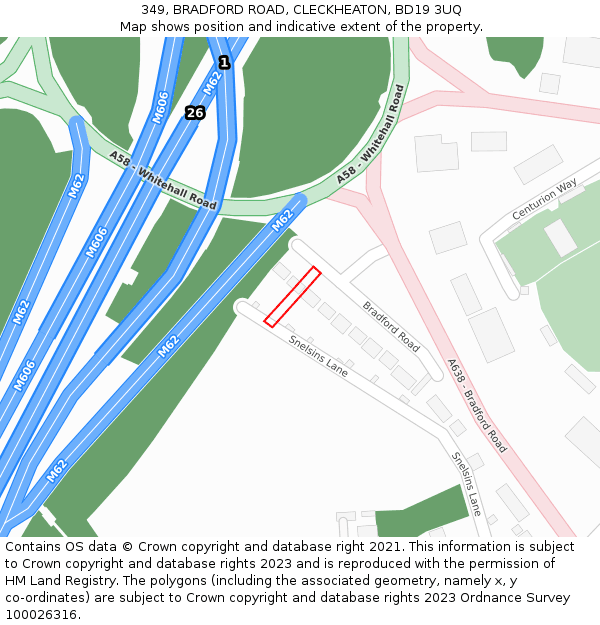 349, BRADFORD ROAD, CLECKHEATON, BD19 3UQ: Location map and indicative extent of plot