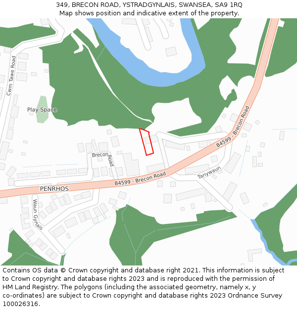 349, BRECON ROAD, YSTRADGYNLAIS, SWANSEA, SA9 1RQ: Location map and indicative extent of plot