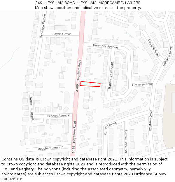 349, HEYSHAM ROAD, HEYSHAM, MORECAMBE, LA3 2BP: Location map and indicative extent of plot