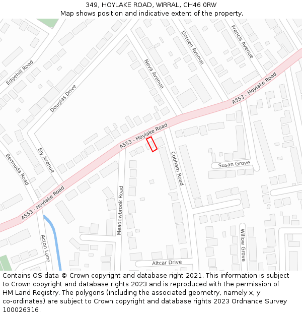 349, HOYLAKE ROAD, WIRRAL, CH46 0RW: Location map and indicative extent of plot