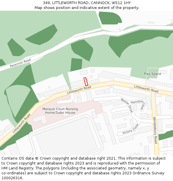 349, LITTLEWORTH ROAD, CANNOCK, WS12 1HY: Location map and indicative extent of plot