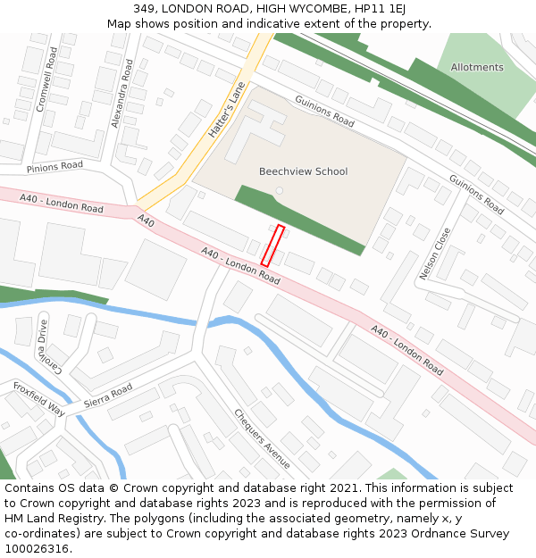 349, LONDON ROAD, HIGH WYCOMBE, HP11 1EJ: Location map and indicative extent of plot