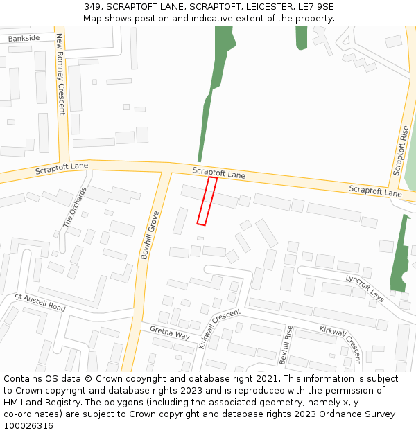 349, SCRAPTOFT LANE, SCRAPTOFT, LEICESTER, LE7 9SE: Location map and indicative extent of plot
