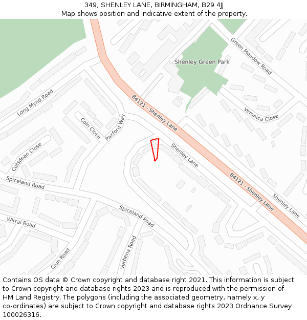 349, SHENLEY LANE, BIRMINGHAM, B29 4JJ: Location map and indicative extent of plot