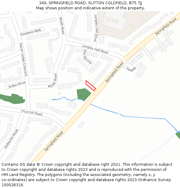 349, SPRINGFIELD ROAD, SUTTON COLDFIELD, B75 7JJ: Location map and indicative extent of plot