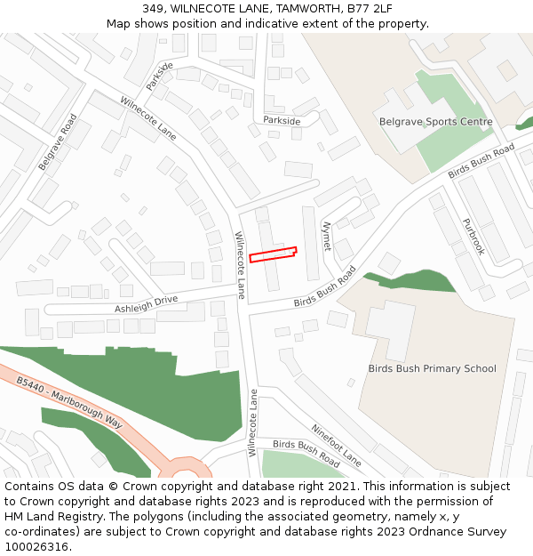 349, WILNECOTE LANE, TAMWORTH, B77 2LF: Location map and indicative extent of plot