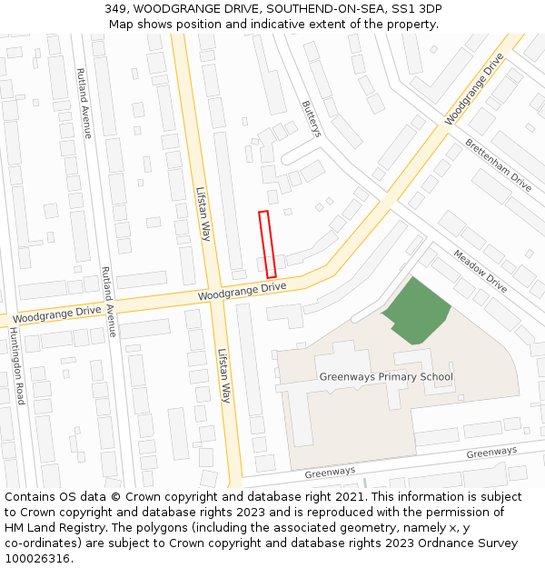 349, WOODGRANGE DRIVE, SOUTHEND-ON-SEA, SS1 3DP: Location map and indicative extent of plot