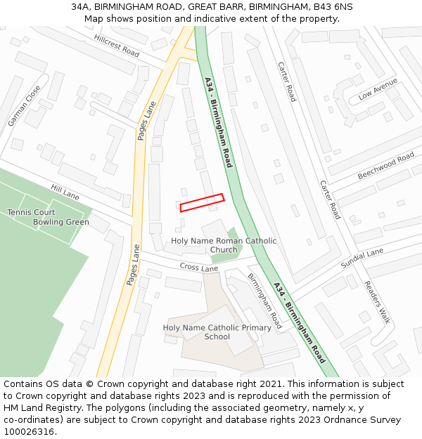 34A, BIRMINGHAM ROAD, GREAT BARR, BIRMINGHAM, B43 6NS: Location map and indicative extent of plot