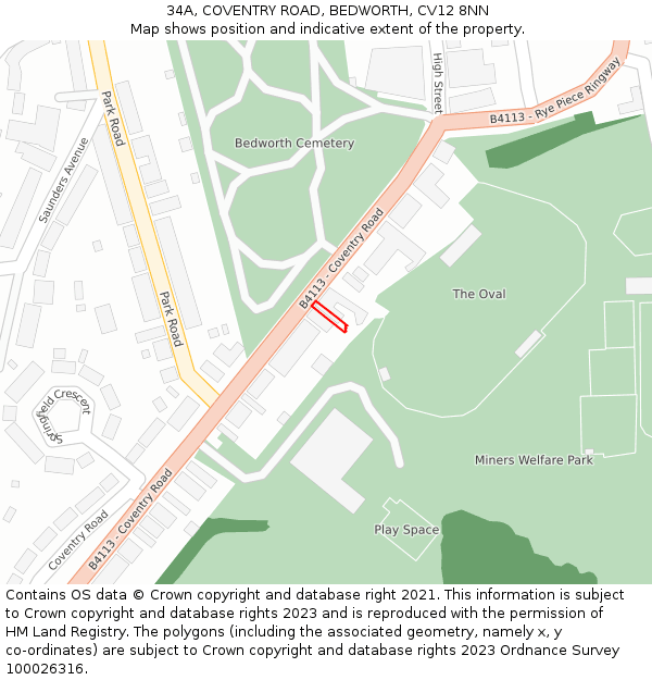 34A, COVENTRY ROAD, BEDWORTH, CV12 8NN: Location map and indicative extent of plot