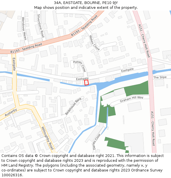 34A, EASTGATE, BOURNE, PE10 9JY: Location map and indicative extent of plot