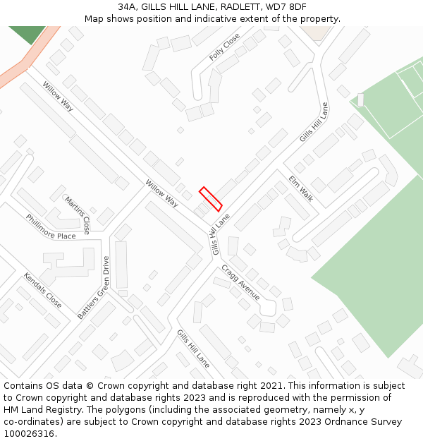 34A, GILLS HILL LANE, RADLETT, WD7 8DF: Location map and indicative extent of plot