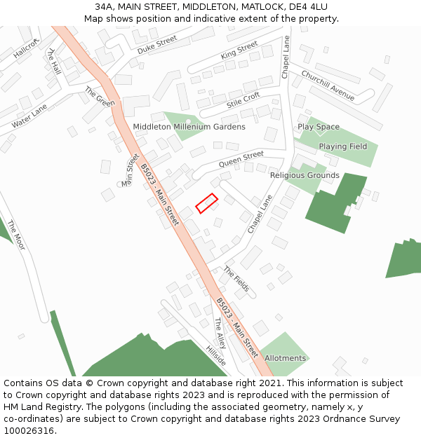 34A, MAIN STREET, MIDDLETON, MATLOCK, DE4 4LU: Location map and indicative extent of plot